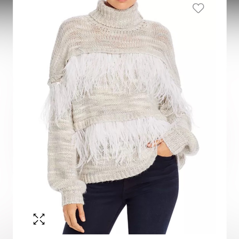 CINQ A SEPT Valentina Feather Trimmed Turtleneck